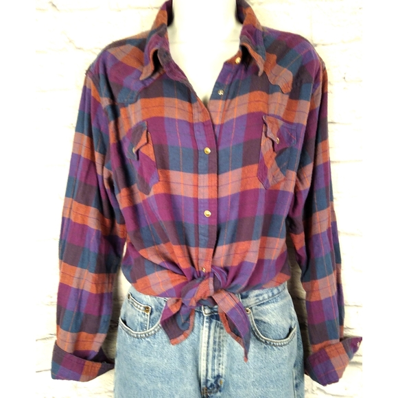 Wrangler Tops - Vintage Wrangler Oversized Pearl Snap Flannel XXL